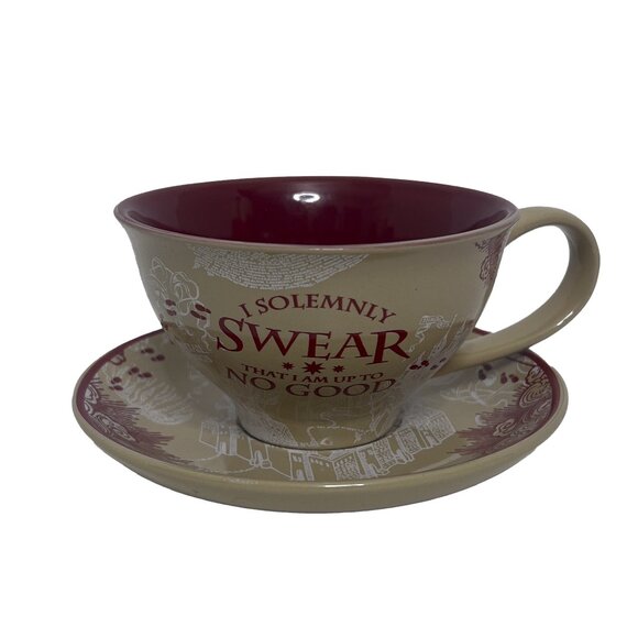 Harry Potter Marauder's Map Teacup & Saucer 12oz "I Solemnly Swear" No Box - Picture 1 of 8